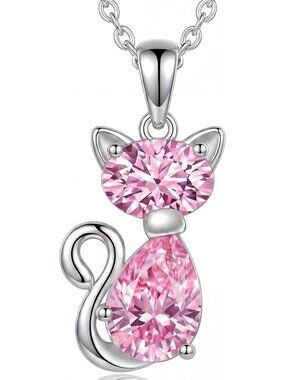 925 Sterling Silver Cat Necklace with Birthstone - Perfect Gift for Cat Lovers